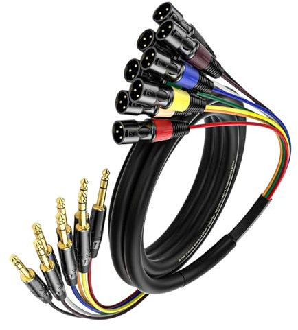 Carkio Cavo snake da 10 ft, XLR maschio a 8 canali da 1/4 TRS Audio Cable, jack stereo audio bilanciato da 6,35 mm maschio a XLR Cables for Professional Stage, Studio e Live