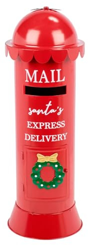 URBNLIVING Large 53cm Red Metal Christmas Post Box – Santa Mail Letterbox, Festive Holiday Garden Decor, Outdoor Xmas Decoration