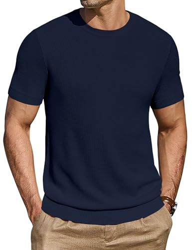 COOFANDY Camiseta De Hombre Camisa De Manga Corta Jersey Cuello Redondo JerséIs De Punto Normal Azul Marino S