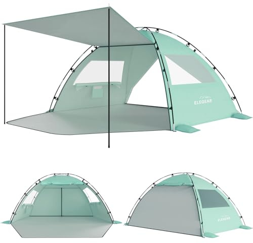 Elegear Tienda de Playa para 4-5 Personas, Tienda de Campaña Protección UV UPF 50+ Portable Canopy con Bolsa de Transporte Refugio Playa Familiar para Varar Parque Camping Pesca, 220x150x127cm, Verde