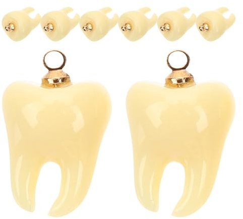 ARTSEWPLY 8 Stück Teiliges Resin Zahnanhänger Süße Kleine Zahnschmuck Charms für DIY Halsketten und Armbänder Realistisch Polierte Zahn Anhänger für Individuellen Schmuck Basteln