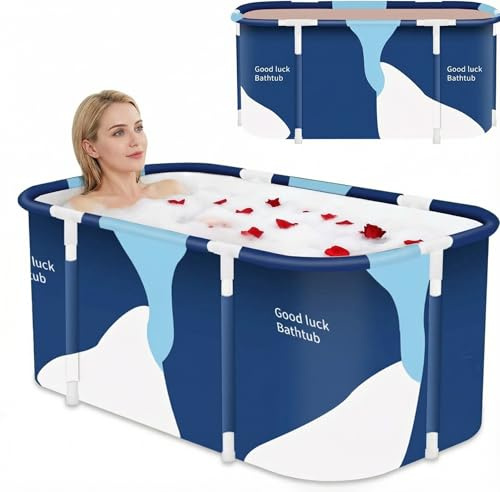 SOONHUA Bañera portátil plegable para adultos, jacuzzi, con cojín para interior y exterior, spa caliente, baño de hielo, 140 x 60 x 50 cm, azul, moderna, independiente, rectangular
