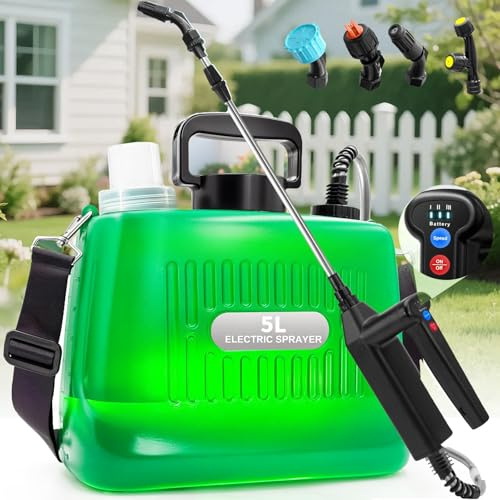 Lambluefly Pulverizador Electrico 7.4V/2400mAh, 5L Mochila Pulverizador Plantas, PUlverizador Jardin con 3 Boquillas, Sulfatadora Mochila con Varilla Telescópica para Regar Plantas
