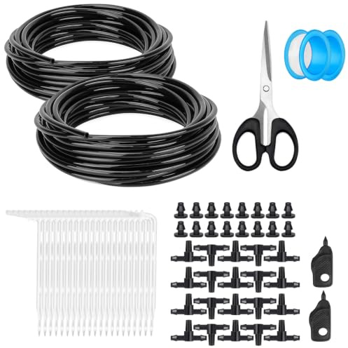 2X10M Drip Irrigation System Kit 4/7MM Water Irrigation System for Garden | with Irrigation Pipe Connectors Adjustable Nozzle Sprayer 4/7mm PVC Hose Irrigation Watering Systems for Greenhouse Yard Lawn