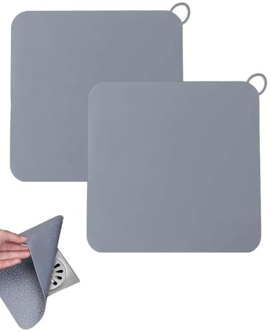 WINXMIN 2 Pezzi tappo doccia antiodore, 20×20 cm Silicone Quadrato Scarico Doccia A Pavimento, copri scarico doccia,Tappetino per Tappo Antiodore per Doccia per Cucina, Bagno, WC (Grigio)