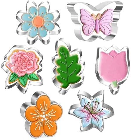 Lysjoy Blumen Ausstecher, 7 Stück Ausstechformen Blumen, Schmetterling Ausstecher, Blumen Keksausstecher, Ausstecher Frühling für Keksen, Brot, Sandwiches, Obst und Käse