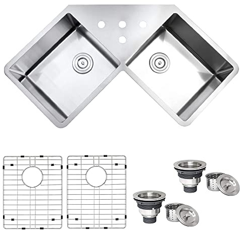 Ruvati Undermount Corner Butterfly Kitchen Sink 16 Gauge 44 inch Double Bowl Stainless Steel - RVH8400