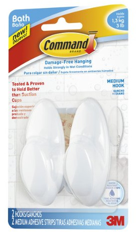 Command Bath Hook, Medium, 3-Pound Capacity, 2-Hook, 4-Pack