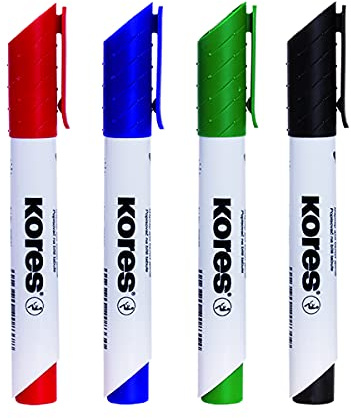 Kores - K-Marker XW2: Coloured Whiteboard Marker Pens with Chisel Tip, Dry Wipe and Low-Odour Ink, School and Office Supplies, Set of 4 Assorted Colours,green