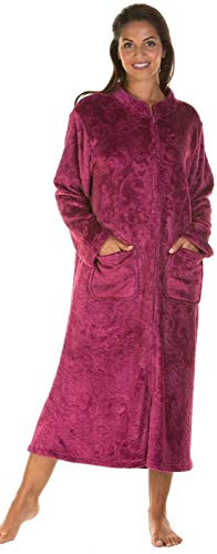 Peignoir long et doux au toucher, avec fermeture Éclair avant, motifs en relief, pour femmes, petite à grande taille, 38 à 52 - Rouge - 52