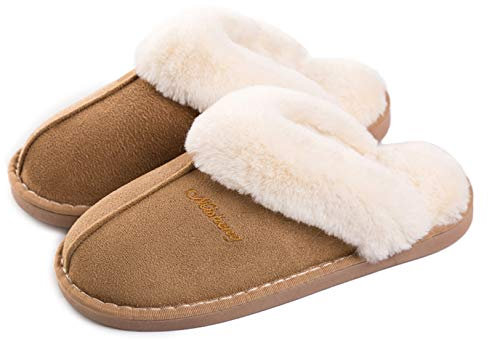 Lastia Damen Hausschuhe Winter Warm Faux Pelz Slipper Weiche Flache Plüsch Pantoffel Rutschfeste Outdoor/Indoor- 36.5/38 EU, Etikettgröße: 270 (40-41) , Hellbraun