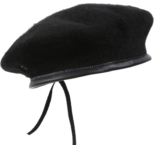 Verstellbare Unisex BaskenmüTze Aus Reiner Wolle FüR FrüHling Und Herbst, Schwarz, 60cm, Ideal FüR Dekoration Und KostüMe
