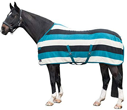 HKM Fashion Stripes Abschwitzdecke mit Kreuzgurt, Schwarz/Off White/Grün, 125 Größe