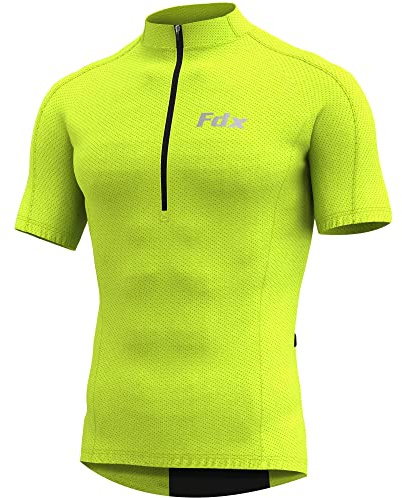 FDX Cycling Jersey Mens Short Sleeve Cycling Top Quick Dry MTB Bike Shirt | Stay cool on summer rides with a breathable, quick-dry short-sleeve jersey, quarter zip and rear pockets for ride storage.