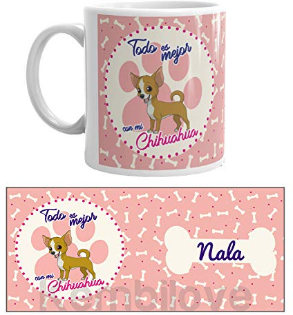 Kembilove Taza de Desayuno de Perro Chihuahua Personalizada con nombre – Taza de Desayuno Razas de Perro – Taza de Café y Té Mascota – Taza de Cerámica Impresa – Tazas de perro Chihuahua