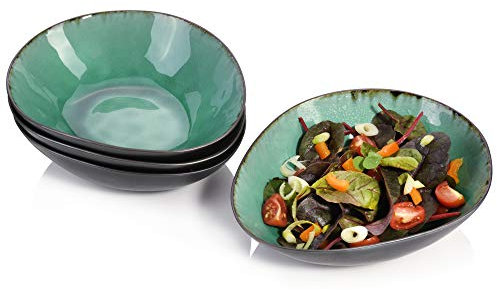 SÄNGER | Salatschalen Set Palm Beach aus Steingut, Salat Teller-Set für 4 Personen, Schüssel, Einzigartiges Design, erweiterbar 760 ml | PREMIUM COLLECTION