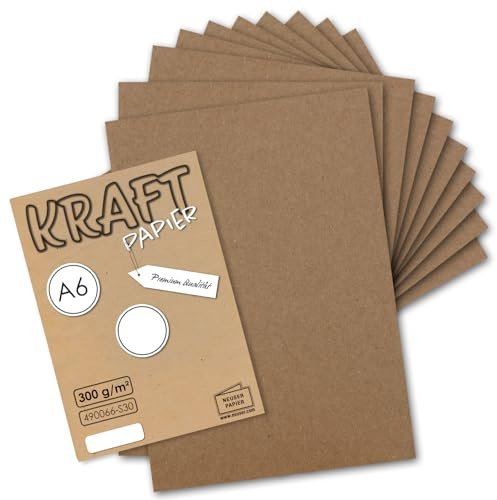 25x Kraftpapier braun Bastel- Bogen A6-105 x 148mm - Bastelpapier, Tonpapier, Buntpapier, Fotokarton, Postkarten aus Natur-Karton - 300 g/m²