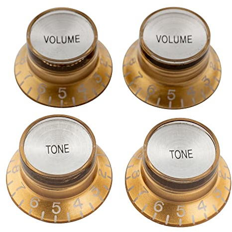 Musiclily Pro Linkshänder Imperial Zoll Größe 2 Volume 2 Tone Potiknopfe Top Hat Reflector Knobs Set für USA Les Paul SG E-Gitarre, Gold mit Silber Top
