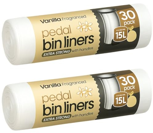 60 bolsas de basura perfumadas extra fuertes de 15 L, bolsas de basura con pedal perfumadas, bolsas de vainilla, 2 rollos de 30 unidades