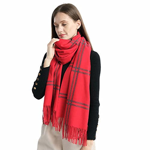Banli Wollschal mit Fransen xxl damen schal winter, flauschige Schal Damen Mädchen, Kariert