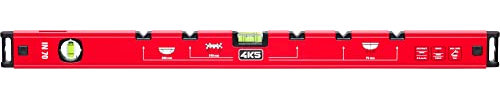 4K5 Tools Wasserwaage IN 70 (Länge 70 cm, bruchsichere Acryl-Blocklibellen, 5 Einkerbungen mit Installationsmaßen, Endkappen stoßdämpfend)