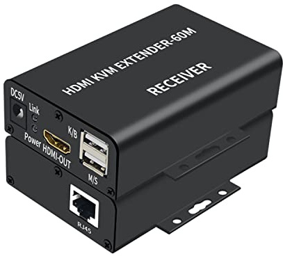 1080P HDTV 60M KVM Extender HDMI-kompatibel USB-A Tastatur Maus 3,5 mm AUX Aluminiumlegierung auf CAT6 RJ45 LAN Ethernet Extender (60 m)
