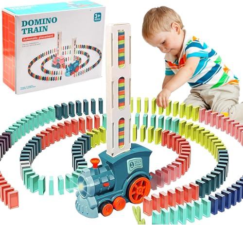 Domino Train Toy Set for 3 4 Year Old Boys, Automatic Domino Laying Electric Train With 120pcs, Building Stacking Train Dominoes Game, Educational Construction Toys for 3 4 5 Year Old Boys Girls