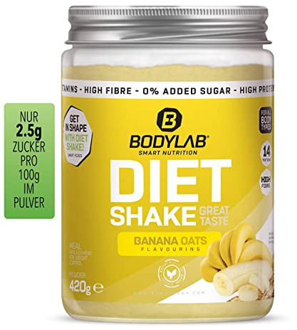 Bodylab24 Diet Shake Banana Oats Flavouring 420g, Diät-Shake zum einfachen Abnehmen, Mahlzeitersatz mit wertvollen Ballaststoffen und Eiweiß, nur 250 kcal pro Portion