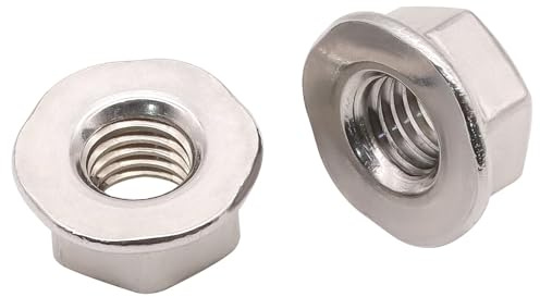 (100 PCS) M5-0.8 Hexagon Flange Nuts with Non-Serrated Flange Washer Head, 304 Stainless Steel, Hex Drive, Full Thread