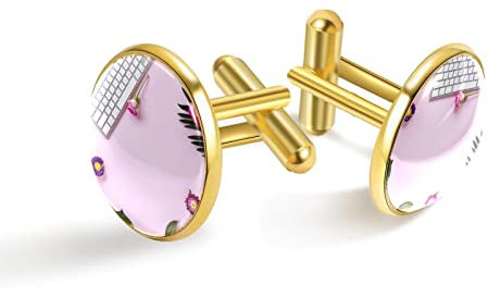 Personalisierte Gold Manschettenknöpfe für Smoking Shirt Bunte Blumen Tastatur Rosa Hintergrund, 20mm*20mm, Edelstahl, Künstlicher Quarz