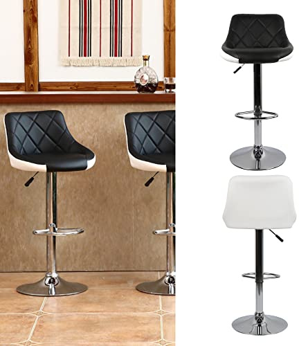 MINGYI Lot de 4 Tabouret de Bar PU, Tabouret Hautes de Cuisine, Réglable en Hauteur 53-73 cm, Chaise Haute Bar Moderne, Chaise de Bar Cuillère (Noir-Blanc)