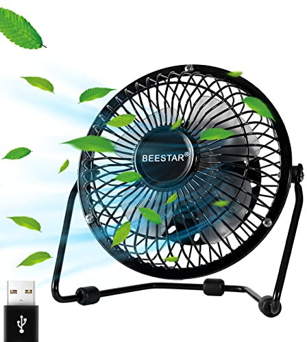 BEESTAR 4 Inch Desk Fan,Mini Fan with Metal Construction,Powerful USB Powered,360° Rotation desk fans small quiet,Usb Fan,Personal Cooling Fan for Home Office Bedroom,Black
