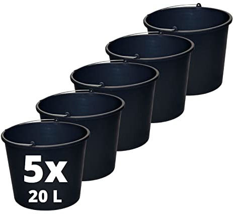 STELLA GREEN 5X Cubo de Construcción 20L - Cubo de Mortero Alrededor de 20 litros - Portabilidad - Hecho de Plástico Flexible Robusto - Resistente a Daños Mecánicos - Ø37cm Altura 27cm