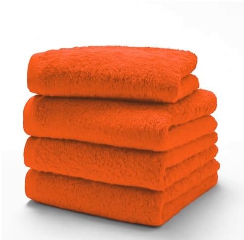 Diamond Tex 4 Pack Cotton Face Cloth Set 30 x 30 cm Flannel Washcloth Towels Extra Absorbent & Quick Dry Hotel Gym, Golf, Spa 600-GSM (Orange)