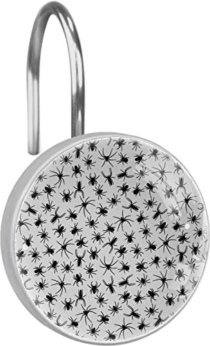 Ganci per tende da doccia, anelli per tende da doccia antiruggine per bagno, ganci decorativi per tende da doccia per aste per tende da doccia, set di 12, Animale di Halloween ragno bianco e nero
