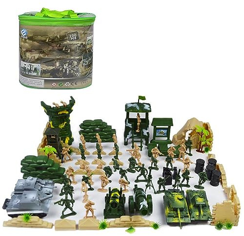 100 Teiliges Spielzeugsoldaten Plastik Militärischen Figuren aus Plastik Armee Soldaten Figuren Panzer Flugzeuge Flaggen Schlachtfeld Soldatenfiguren Militär Waffen Set Spielzeug für Kinder Jungen