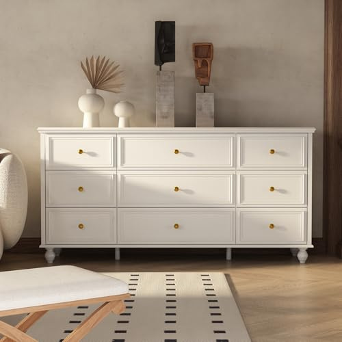 DEZAGCE Wohnzimmerschrank, Sideboard, kommode, Kommode mit 9 Schubladen, Schubladenkommode, Mehrzweckschrank für Flur Schlafzimmer Wohnzimmer, weiß, MDF, 160 * 40 * 80 cm