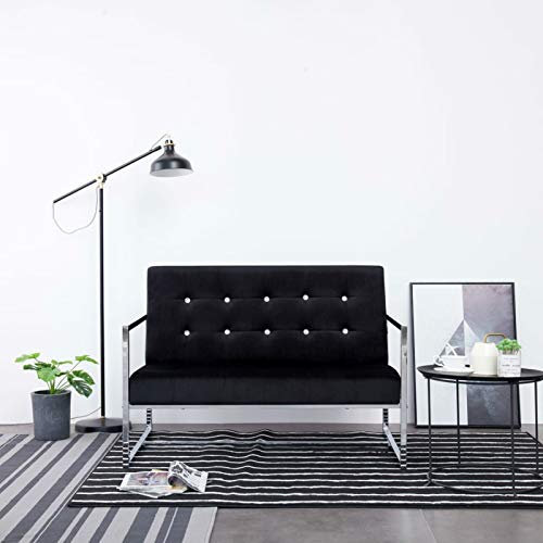 GuyAna 2-Sitzer-Sofa mit Armlehnen Schwarz Chrom und Samt Modular Sofa Jugendsofa Love Seat Zweier Sofa Sofa Klein