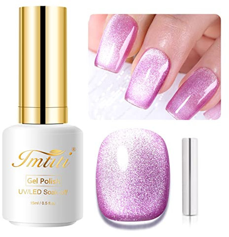 IMTITI MediumOrchidee Rosa UV Gel Nagellack, 15 ml 9D Chamäleon Holografisch Gel Nagellack Magnetisch Nagelgel Glitzer Katzenauge Gel UV LED Soak Off mit 1 Magnet