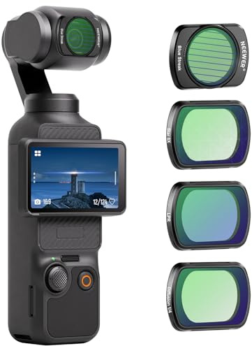 NEEWER Magnetic Filter Set Compatible with DJI Osmo Pocket 3 / Pocket 4 / Xtra Muse, 8x Star + Blue Anamorphic + LPR + Black Diffusion 1/4 Filter for Mist Cinematic Effect