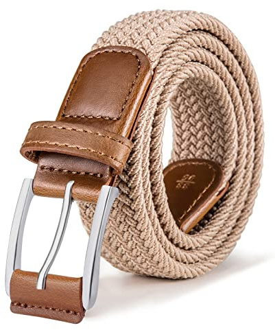 BULLIANT Gürtel Herren, Flechtgürtel Stretchgürtel 35mm(Beige,100cm/28-32 taille verstellbar)
