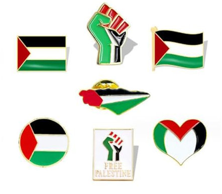 SAIBHANG Lot de 7 broches en alliage de métal avec drapeau de la Palestine, Métal