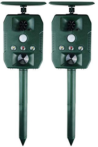 ERNZI 2 Pcs, Cat Repellent, Solar Powered Cat Ultrasonic Foxes Repeller Solar Power Battery Operated Animal Cat Deterrents Scarer for Gardens Fox, Dog, Bird