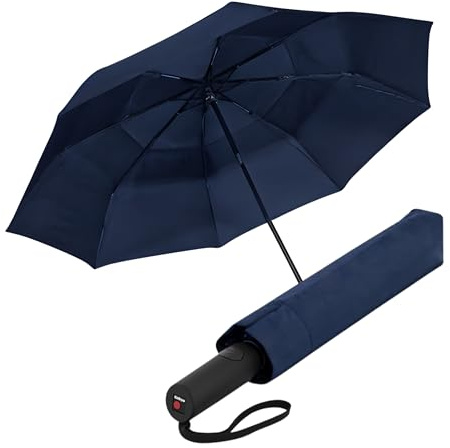Knirps A.405 XXL Duomatic belüfteter 2-Personen-Regenschirm für Erwachsene in Marineblau, 126 cm, winddicht, automatisches Öffnen und Schließen, robuster Fiberglas-Stahlrahmen, Reiseetui im