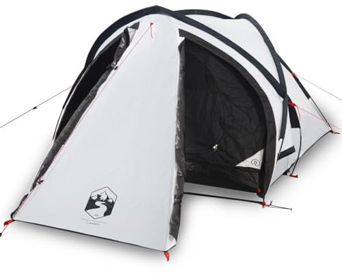Gecheer Campingzelt 4 Personen, Zelt, Kuppelzelte, Trekkingzelt, Wasser- und reißfest, PE, Weiß 320x140x120 cm 185T TAFT