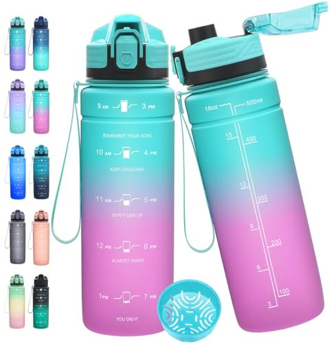 Expansea Trinkflasche 1L/500ml/ 700ml/1500ml Sportflasche, BPA-frei Tritan Trinkflasche Sport Auslaufsicher mit Zeitmarkierung - Wasserflasche für Fitness, Fahrrad, Outdoor, Yoga, Gym, Schule