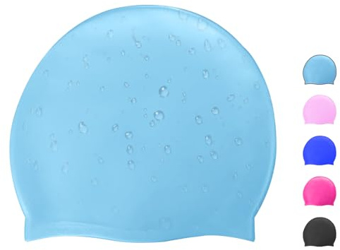Boloshine Adult Swimming Caps, Comfortable Waterproof Adult Swimming Hat, Durable & Non-Slip Silicone Swim Cap for All Men Women Long and Short Hair (Blue)
