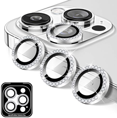 Kucheed Diamond Camera Lens Protector Compatible for iPhone 11 Pro/11 Pro Max, Bling Tempered Glass Camera Cover, Individual Automatic Alignment Metal Rings, Glitter Phone Lens Cover Film Stickers