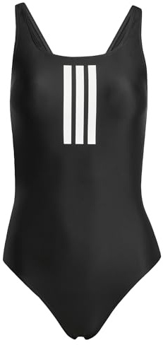 adidas Donna 3 Stripes V-Back Swimsuit, Black/White, 30