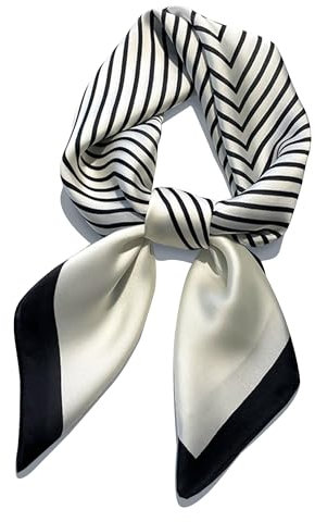 DUCIFEIYU Seidiges Kopftuch für Damen, Blumenmuster, Halstuch, leichter Haarschal, Satin-Haargummi für Damen, 68,6 cm, Schwarze Streifen, 27